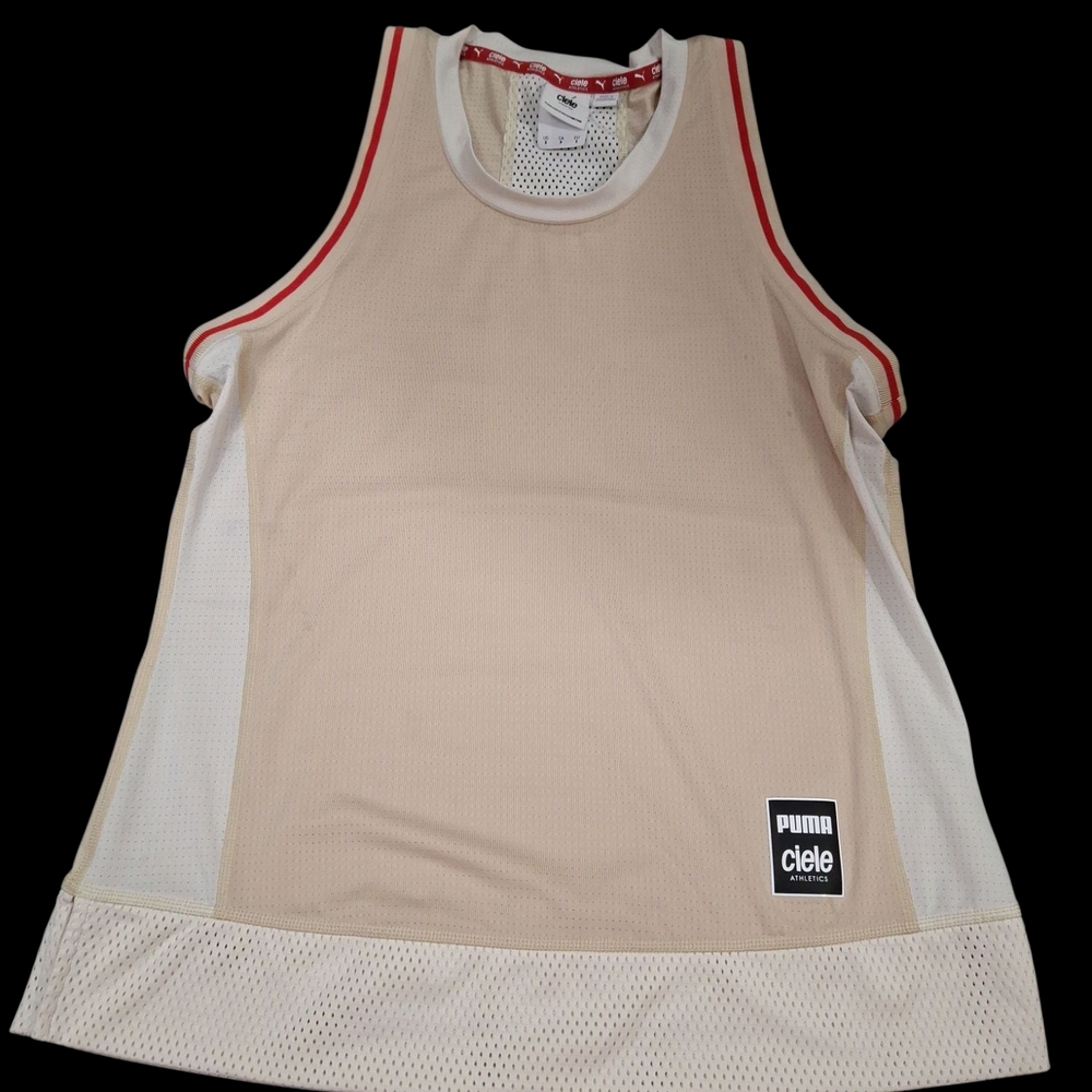 "Puma & Ciele Athletics"Tan, White & Red, Athletic Tank Top. Perfect used cond.